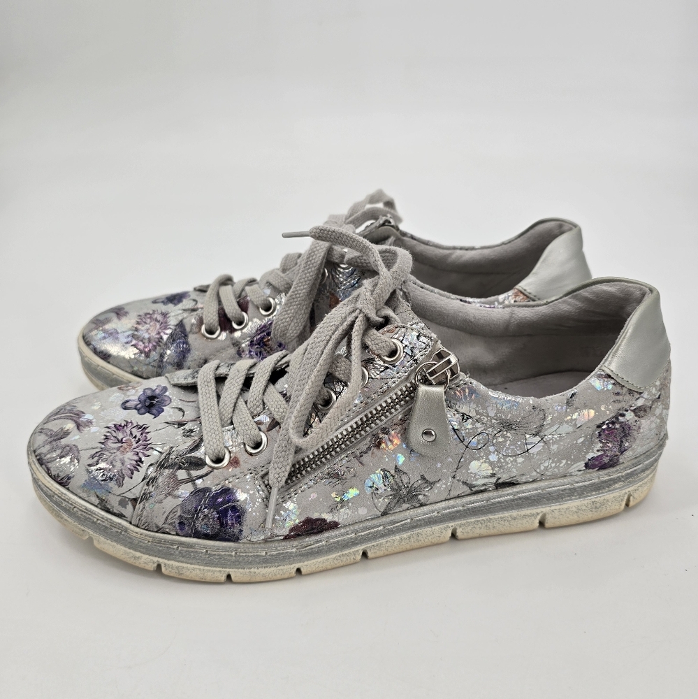 Remonte Soft Leather Floral Gray Women's Sneakers Size 10